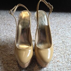 Bebe Beige Platform Slingback Heels